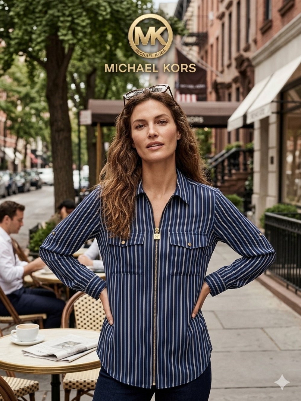 MICHAEL Michael Kors Navy and White Striped Button-Up Shirt